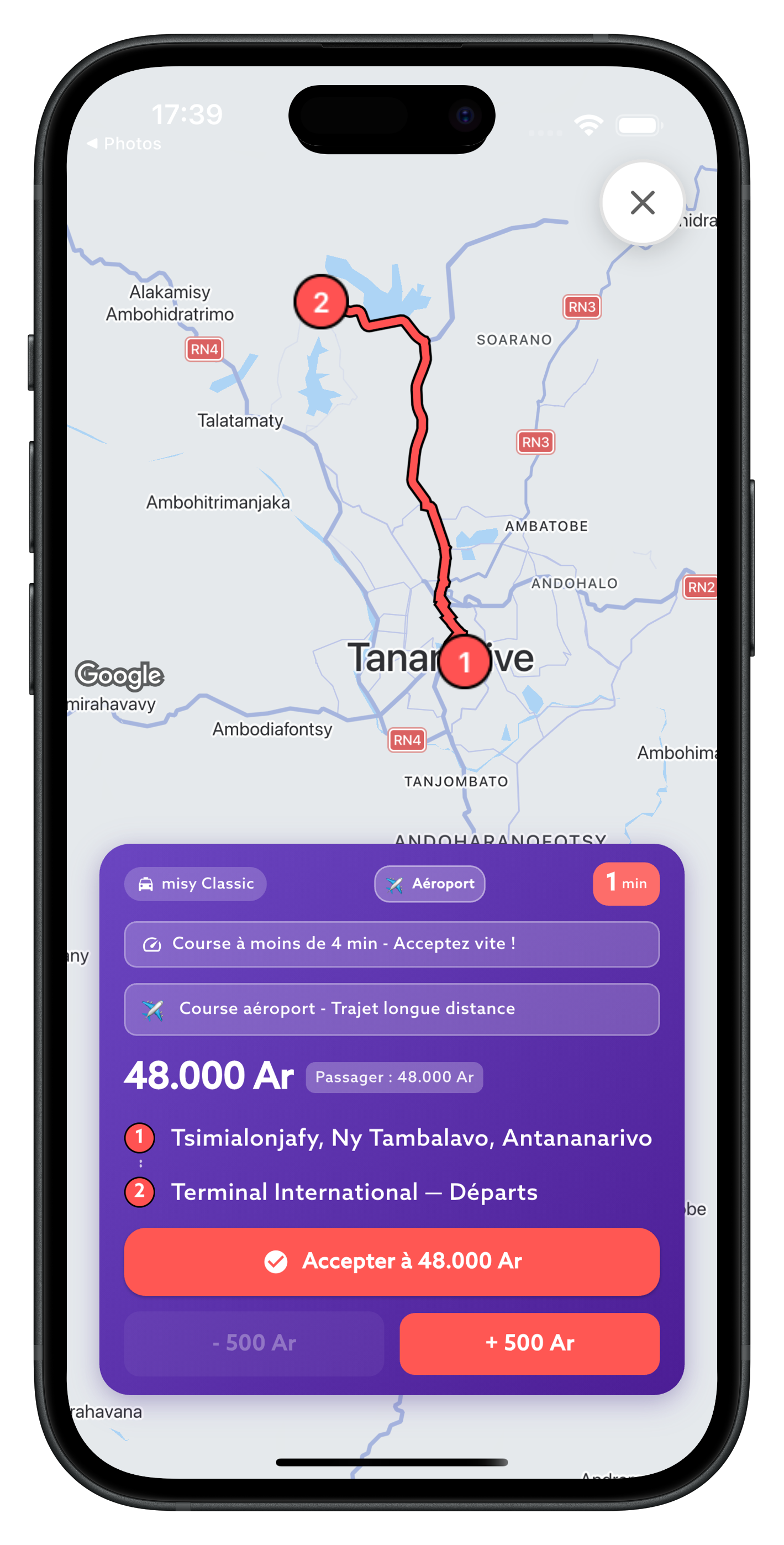 Application Misy Driver — accepter une course