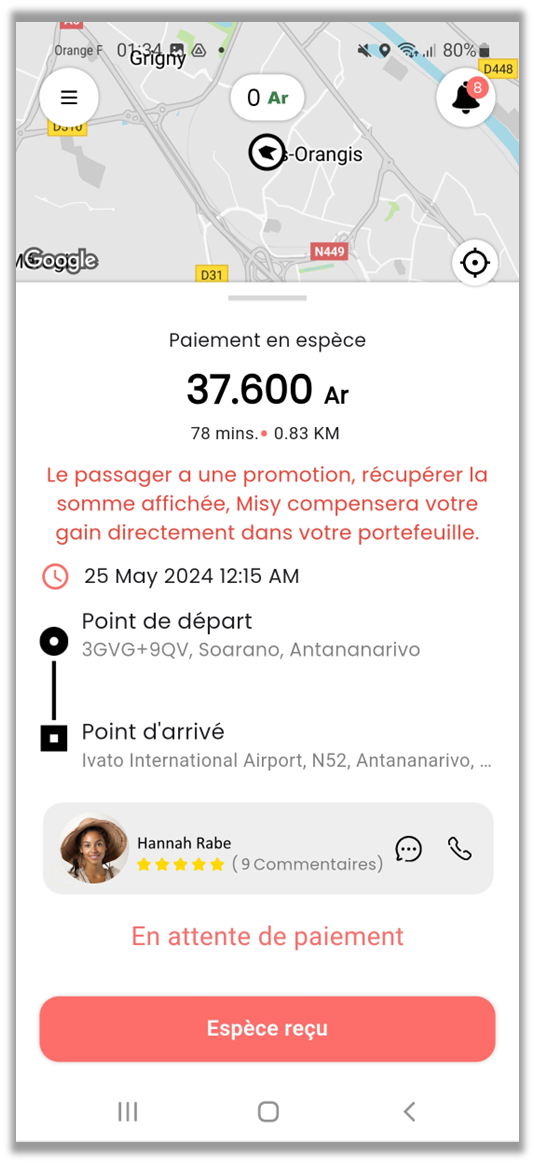 Paiement de la course