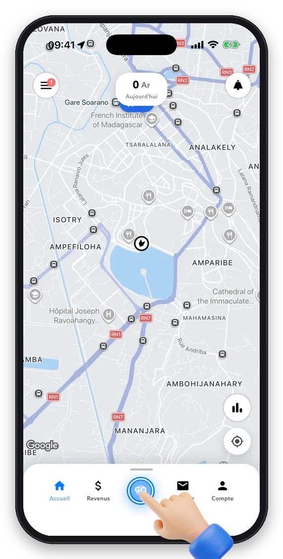 Depuis l'accueil, touchez GO pour vous mettre en ligne.