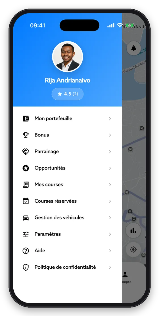 Le menu (☰) donne accès à tous vos outils.