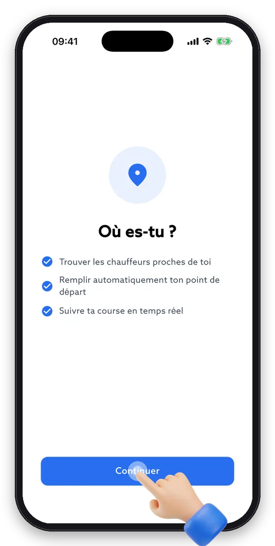Autorisez la localisation : Misy trouve les chauffeurs proches.