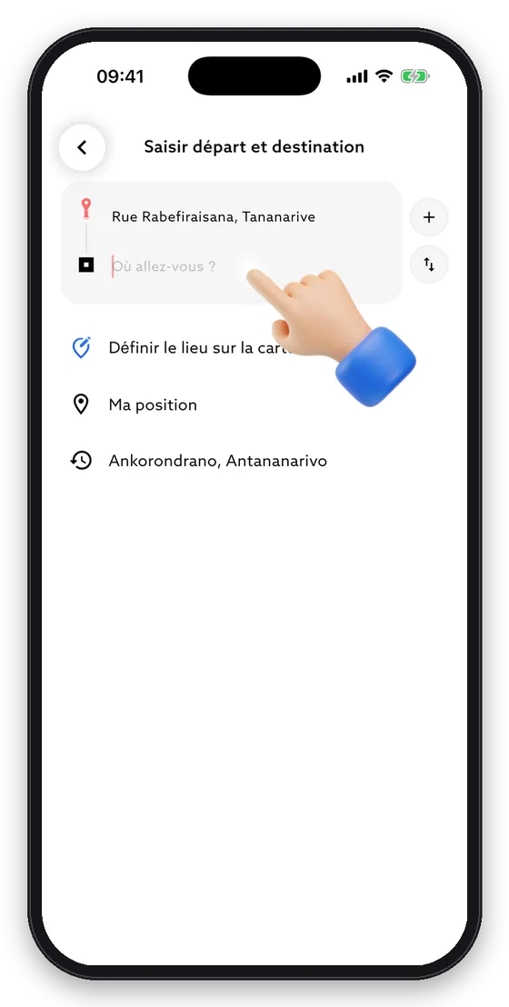Votre position sert de départ : saisissez la destination.