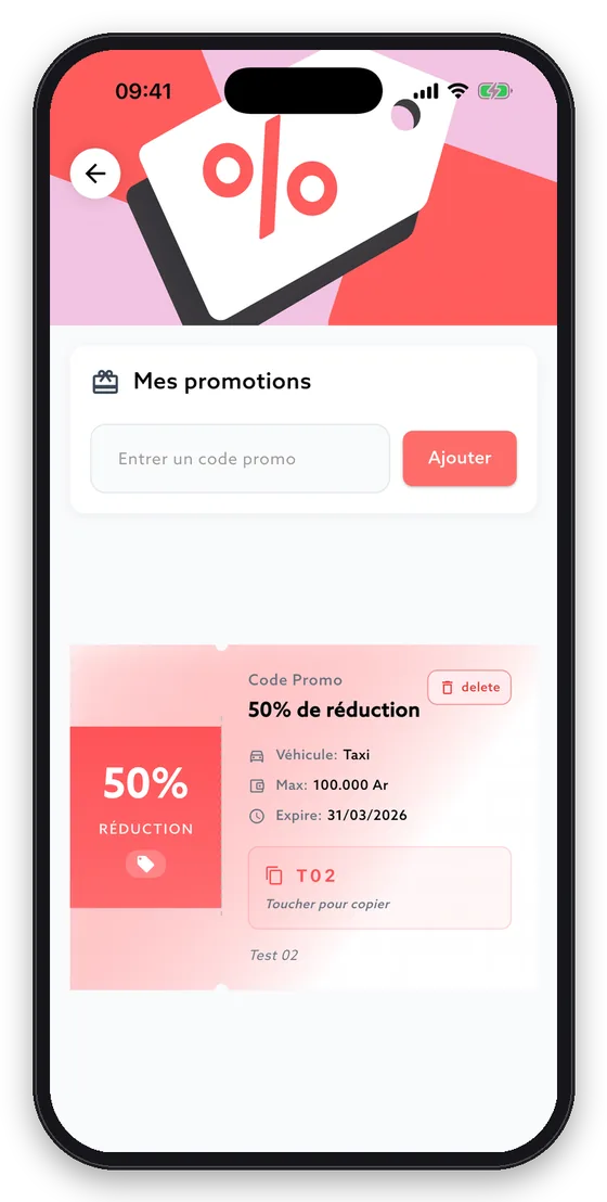 Promotions : saisissez un code promo.